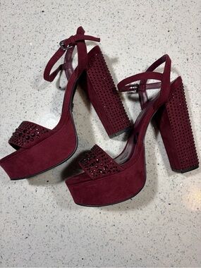 Juicy Couture Wine Burgundy Studded Platform Heels